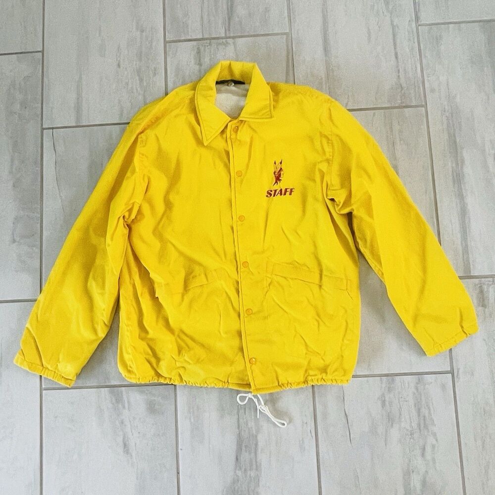 Vtg 70s Pla Jac Dunbrooke Coach Jacket Mens M Yellow Staff Indian Mascot *FLAW